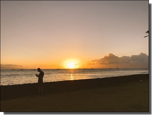 JALビジネスクラスで行くハワイ旅行の夕焼け