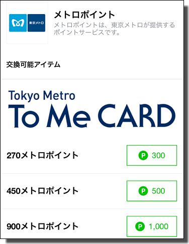 メトロポイント交換レート