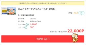 エムアイカードプラスゴールドはモッピーで発行すれば22,000円還元