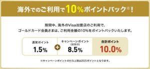 海外利用で10％ポイントバック